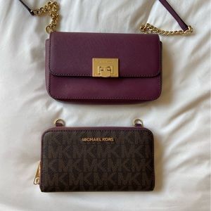 Michael Kors plum & MK signature print crossbody bad with built in wallet